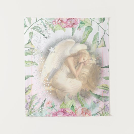 Schlafengel mit Flügelflora Wandteppich (Vorderseite)