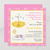 Schläfenjunge Mädchen, pinkfarben gelbe Einladung (Vorne/Hinten)