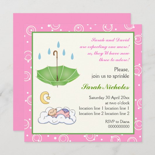 Schläfenjunge Mädchen sprinkink grün Einladung (Vorne/Hinten)