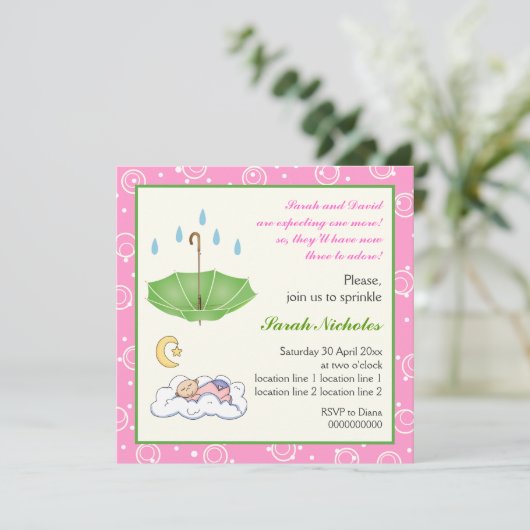 Schläfenjunge Mädchen sprinkink grün Einladung (Stehend Vorderseite)