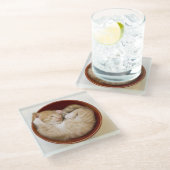 Schlafenkätzchen Glasuntersetzer (Schrägansicht)