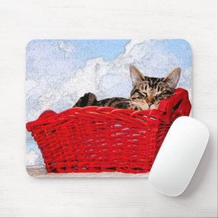 Schlafenkätzchen im hellen roten Korb Mousepad