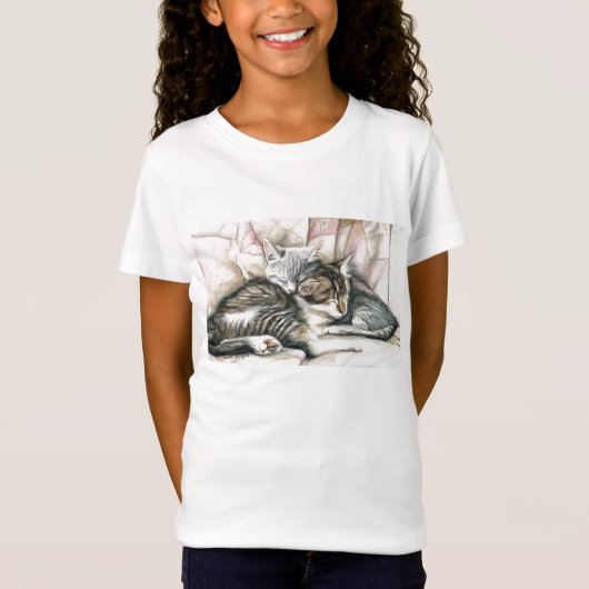 "Schlafenkätzchen-" Katzen-Kunst-T-Shirt T-Shirt (Vorderseite)