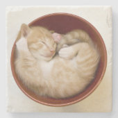 Schlafenkätzchen Steinuntersetzer (Vorderseite)