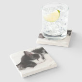 Schlafenkätzchen Steinuntersetzer (Seitenansicht)