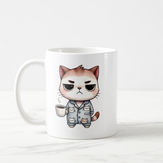 Schläfenkatze mit Kaffee, Grumpy Kitten, Pajama Ca Kaffeetasse (Links)