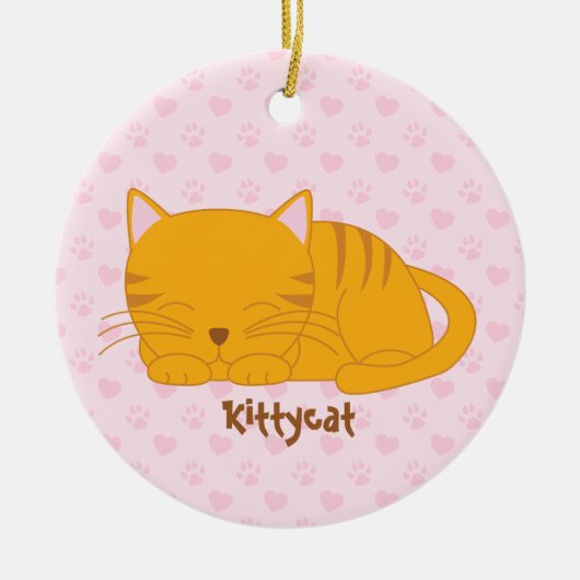 Schlafenorange Tabby-Katze Keramik Ornament (Vorne)