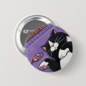 Schlafenschwarze Katze und Spielzeug-Maus - Button (Vorne & Hinten)