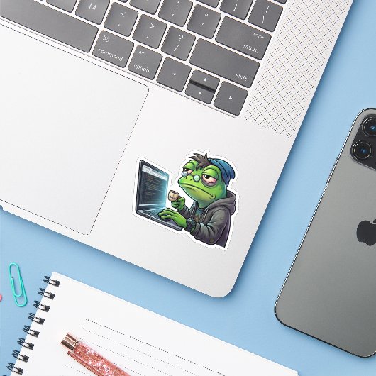 Schlafentzug-Frosch-Programmierer-Coding-Aufkleber Aufkleber (Laptop mit iPhone)