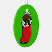 Schlafenwelpe im WeihnachtsStrumpf Keramikornament (Rechts)