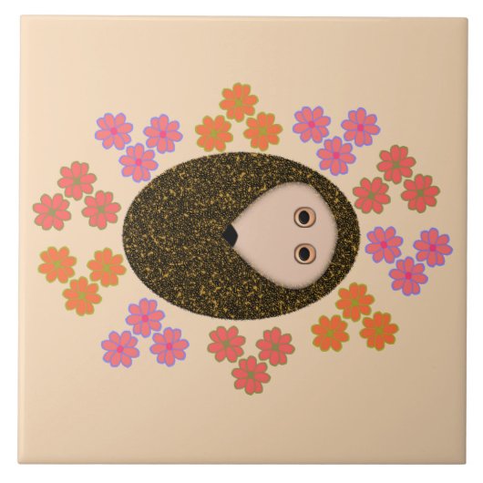 Schläfer Igel und Blume Tile Fliese (Vorderseite)