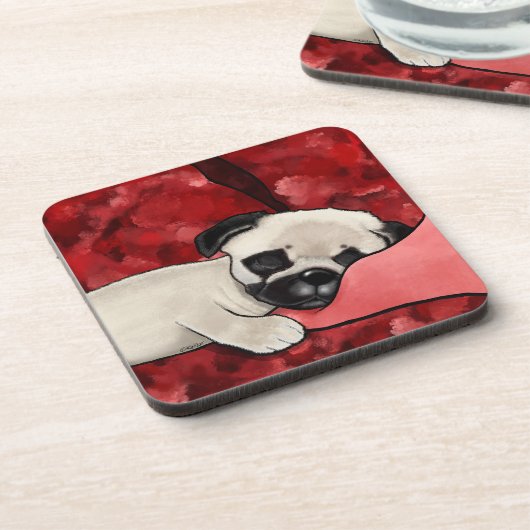 Schläfer-Mops-Welpe Getränkeuntersetzer (Linke Seite)