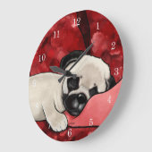 Schläfer-Mops-Welpe Große Wanduhr (Winkel)