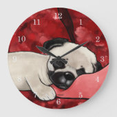 Schläfer-Mops-Welpe Große Wanduhr (Vorderseite)