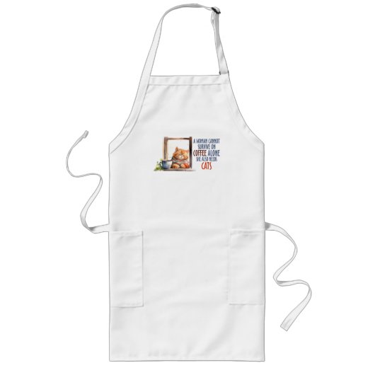 Schläfer Orange Cat with Coffee - Gemütliche Katze Lange Schürze (Vorne)