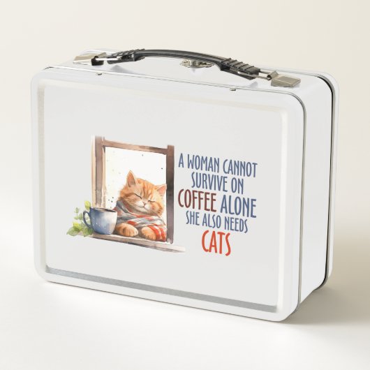 Schläfer Orange Cat with Coffee - Gemütliche Katze Metall Brotdose (Rückseite)