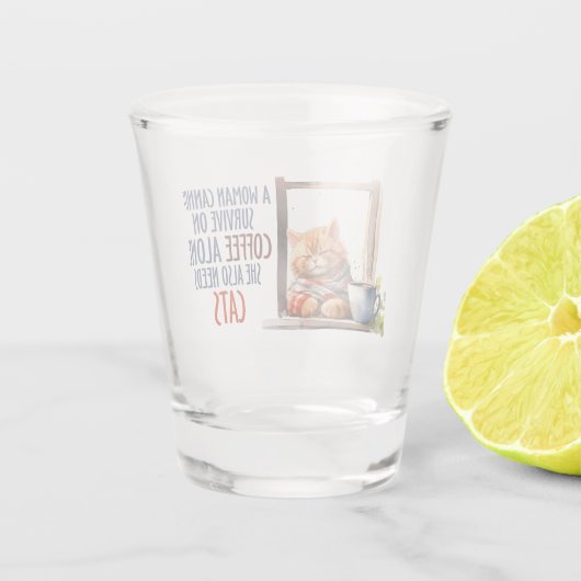 Schläfer Orange Cat with Coffee - Gemütliche Katze Schnapsglas (Rückseite)