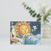 Schläfer weißer Sonnenschein im Bett Postkarte (Stehend Vorderseite)
