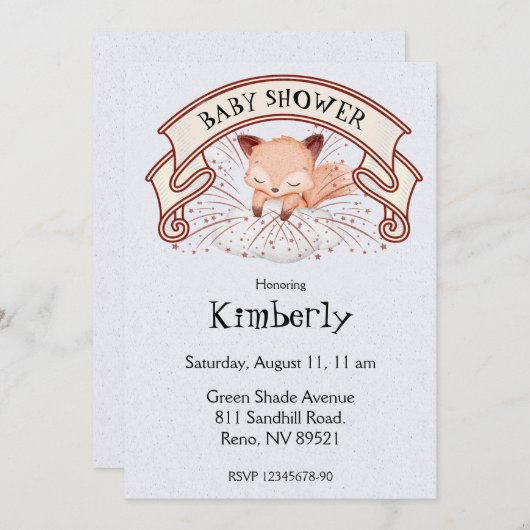 Schlaffox Babydusche Einladung (Vorne/Hinten)