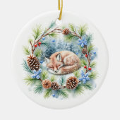 Schlaffox im Winterkranz Keramik Ornament (Vorne)
