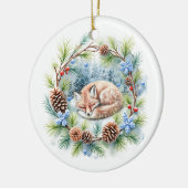 Schlaffox im Winterkranz Keramik Ornament (Links)