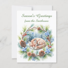 Schlaffox im Winterkranz Postkarte