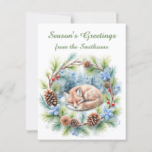 Schlaffox im Winterkranz Postkarte