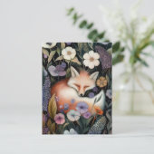 Schlaffuchs unter Wildblumen Grußkarte Feiertagspostkarte (Stehend Vorderseite)