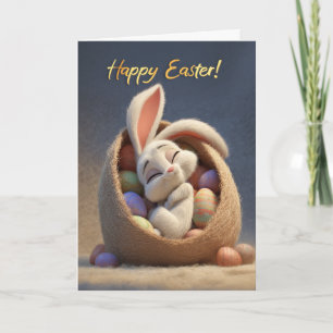 Schlafhasen im Osterkörbchen Frohe Ostern Karte