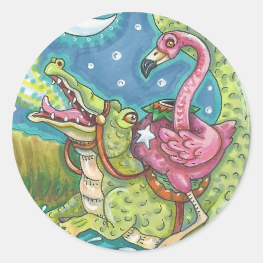 SCHLAFHOLZPINK FLAMINGO STICKERS RUNDE (Vorderseite)