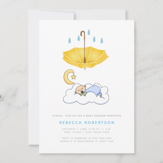Schlafjunge Dusche gelb Regenschirm Einladung (Vorderseite)