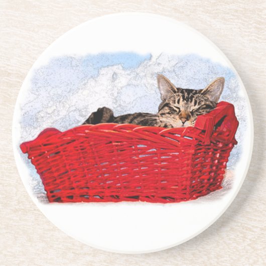 Schlafkätzchen im hellen roten Korb Getränkeuntersetzer (Vorne)