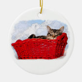 Schlafkätzchen im hellen roten Korb, kundenspezifi Keramikornament (Vorne)