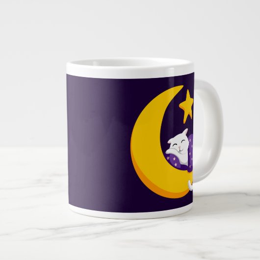 Schlafkatze auf Crescent Moon Star Ramadan Jumbo-Tasse (Vorderseite Rechts)