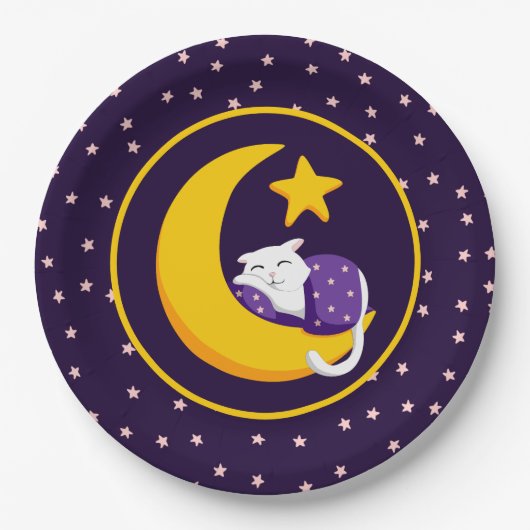 Schlafkatze auf Crescent Moon Star Ramadan Pappteller (Vorderseite)