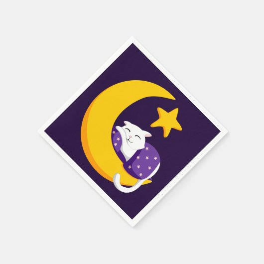 Schlafkatze auf Crescent Moon Star Ramadan Serviette (Ecke)
