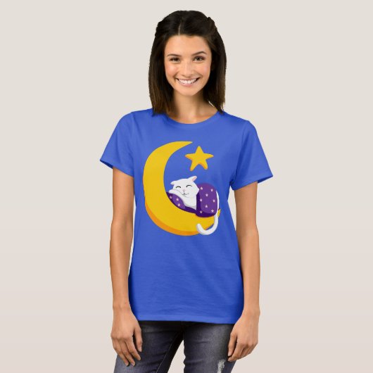 Schlafkatze auf Crescent Moon Star T-Shirt (Vorne ganz)