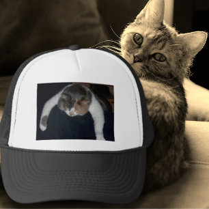 Schlafkatze auf Schulterkater Foto Katzenklatsche  Truckerkappe
