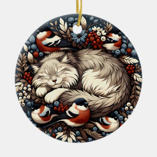 Schlafkatze & Bullfinches Ornament (Vorne)