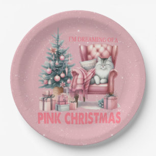 Schlafkatze Ich träume von einem rosa Weihnachten Pappteller