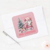 Schlafkatze Ich träume von einem rosa Weihnachten Quadratischer Aufkleber (Umschlag)