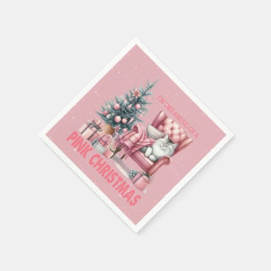 Schlafkatze Ich träume von einem rosa Weihnachten Serviette (Ecke)