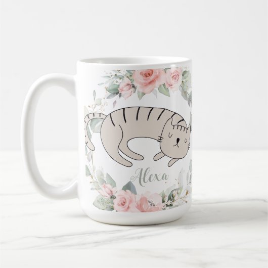 Schlafkatzenrot Rosa Blumengrün Kranz Kaffeetasse (Links)