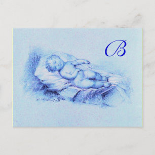 SCHLAFKIND, BLUE BABY DUSCHMONOGRAM EINLADUNGSPOSTKARTE
