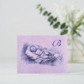 SCHLAFKIND, BLUE BABY SHOWER MONOGRAM EINLADUNGSPOSTKARTE (Stehend Vorderseite)