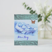 SCHLAFKIND, BÜTTERFLY, BLUE BABY DUSCHE EINLADUNGSPOSTKARTE (Stehend Vorderseite)