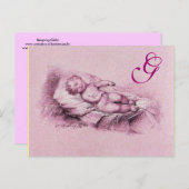 SCHLAFKIND, PINK BABY SHOWER MONOGRAM EINLADUNGSPOSTKARTE (Vorne/Hinten)
