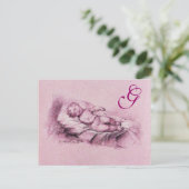 SCHLAFKIND, PINK BABY SHOWER MONOGRAM EINLADUNGSPOSTKARTE (Stehend Vorderseite)