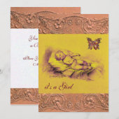 SCHLAFKIND, SCHALTFLÄCHE, GELBE PINK-BABY-DUSCHE EINLADUNG (Vorne/Hinten)