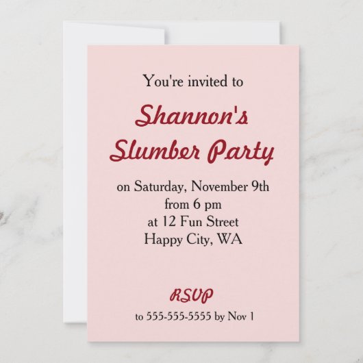 Schlafkite Schlummerschlummer Party Einladung (Rückseite)